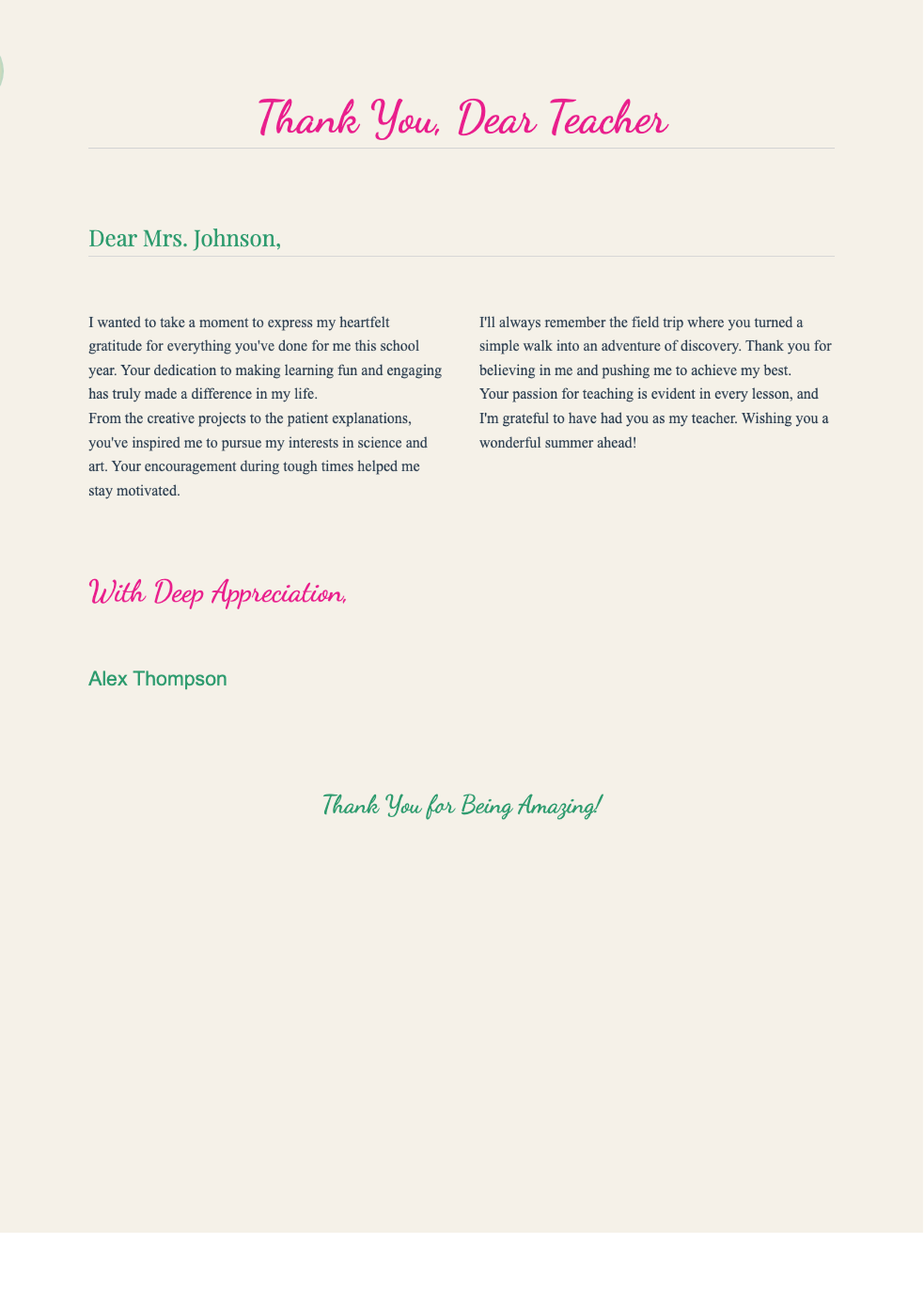 Colorful floral thank you letter to teacher with lined paper background_variant_1